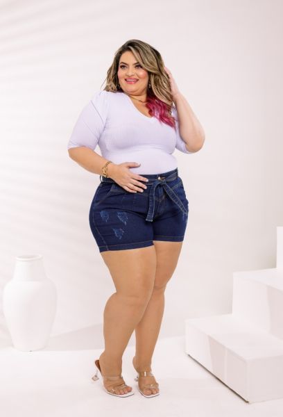 Short Jeans Feminino Plus Size Com Lycra Cintura Alta Dark em PELOTAS RS