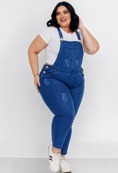 Jardineira Calça Jeans Feminina Plus Size Com Lycra Cintura Alta  em PASSO FUNDO RS
