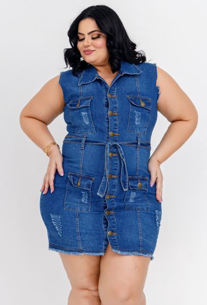 Vestido Jeans Feminino Plus Size Cintura Alta Com Cinto em MACAE RJ