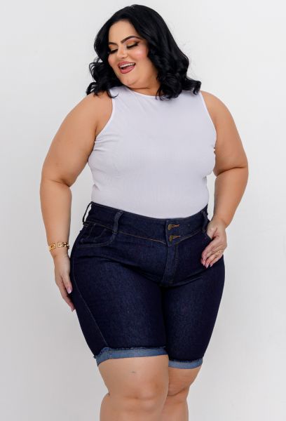 Short Jeans Feminino Plus Size Com Lycra Cintura Alta DARK em BOTUCATU SP