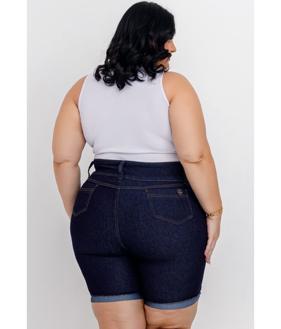 Short Jeans Feminino Plus Size Com Lycra Cintura Alta DARK