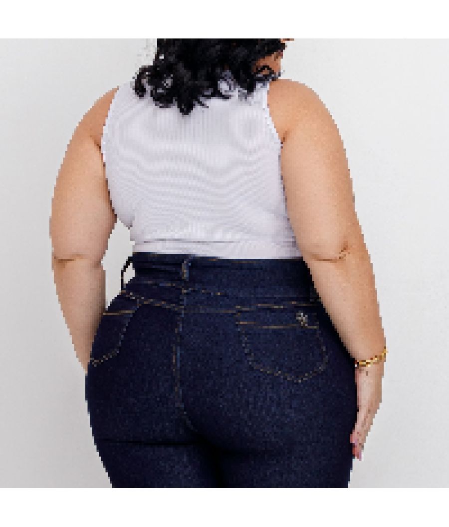 Short Jeans Feminino Plus Size Com Lycra Cintura Alta DARK