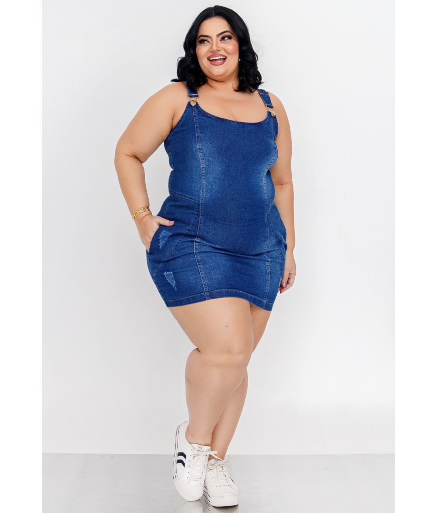Vestido Jeans Feminino Plus Size Cintura Alta
