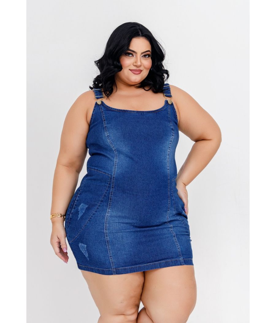 Vestido Jeans Feminino Plus Size Cintura Alta