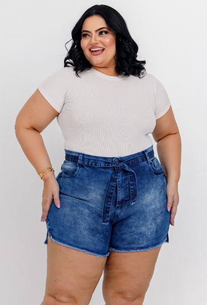 Short Jeans Feminino Plus Size Com Lycra Cintura Alta em PASSO FUNDO RS