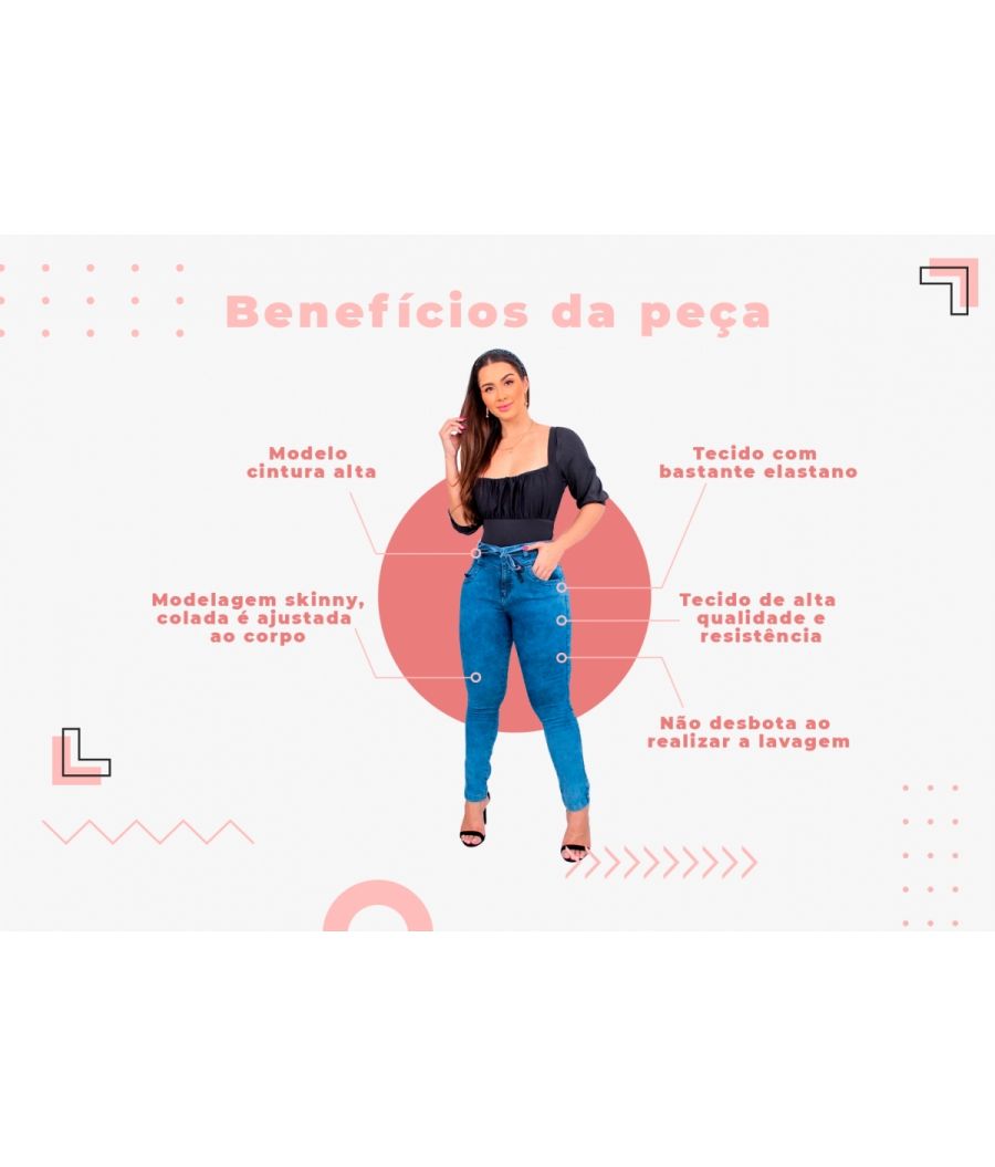 Calça Jeans Feminina Skinny Cintura Alta 