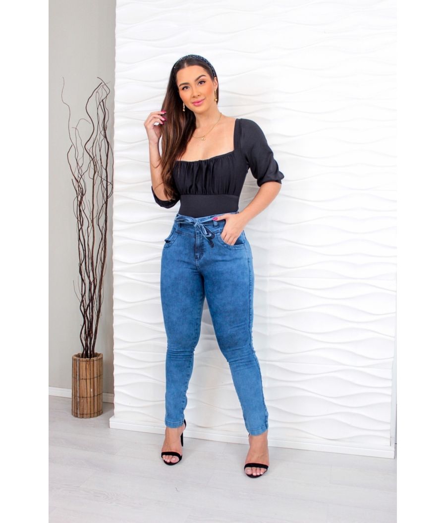 Calça Jeans Feminina Skinny Cintura Alta 