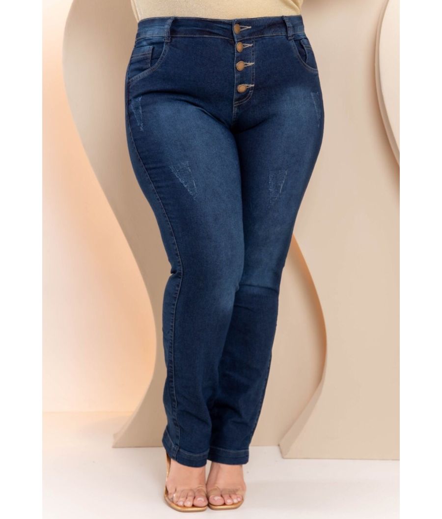 Calça Jeans Feminina Plus Size Skinny Cintura Alta Dark
