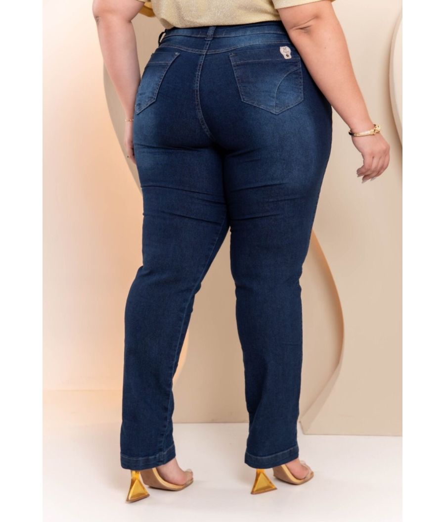 Calça Jeans Feminina Plus Size Skinny Cintura Alta Dark