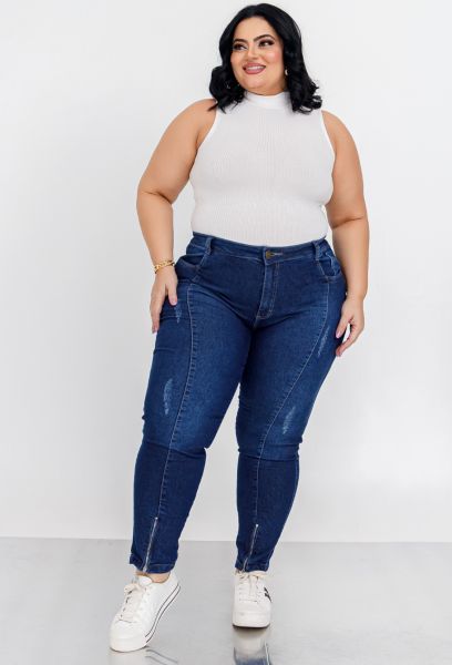 Calça Jeans Feminina Plus Size Skinny Cintura Alta Zíper em PASSO FUNDO RS