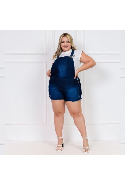 Jardineira Jeans Plus Size Com Lycra Cintura Alta Dark em BOTUCATU SP