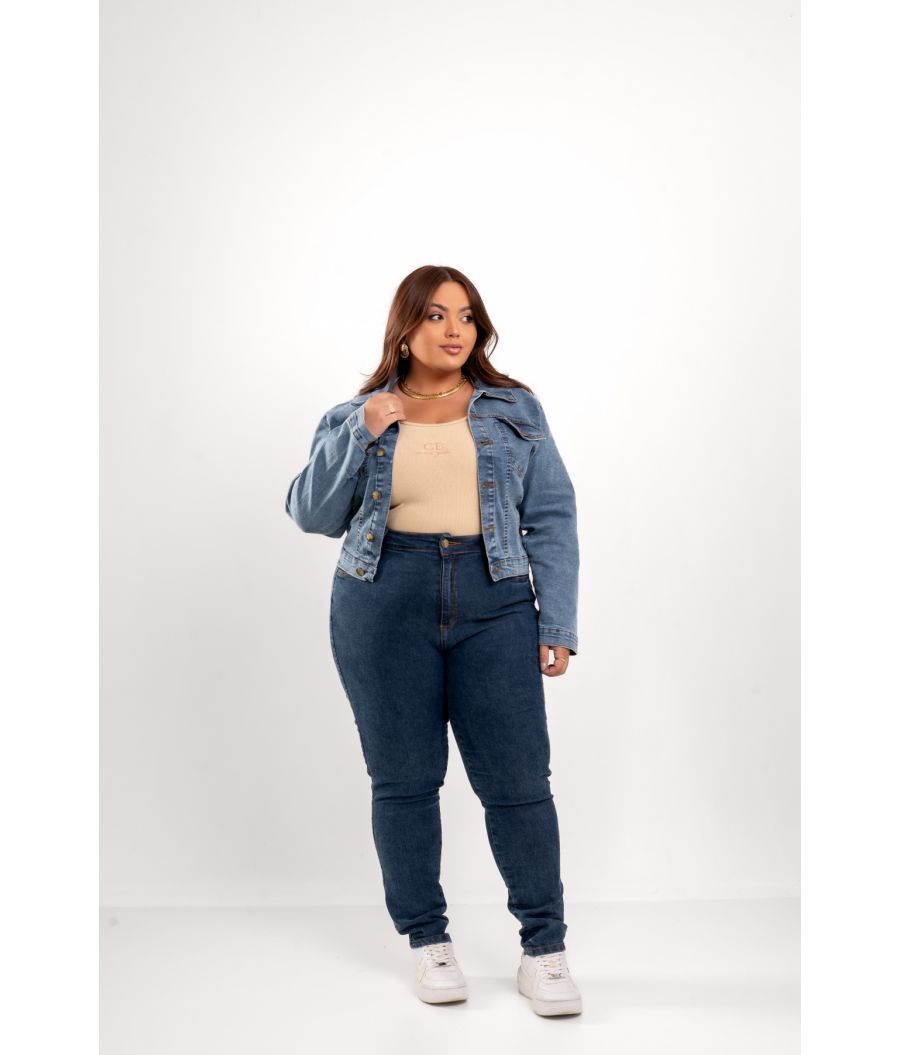 Jaqueta Jeans Plus Size Feminina Com Elastano Dark