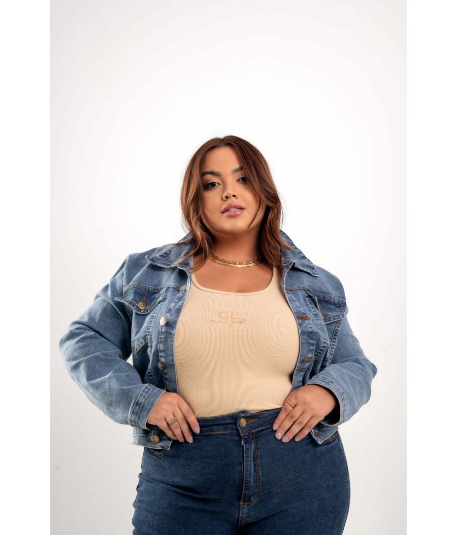 Jaqueta Jeans Plus Size Feminina Com Elastano Dark