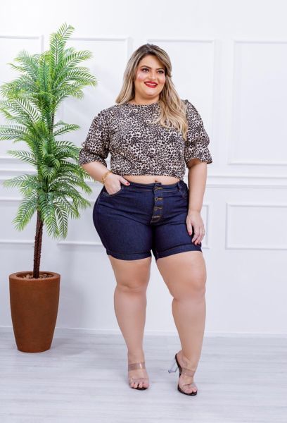 Short Jeans Feminino Plus Size Com Lycra Cintura Alta Botões em PELOTAS RS