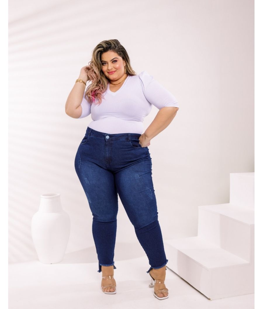 Calça Jeans Feminina Skinny Cintura Alta Com Lycra