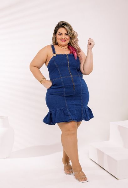 Vestido Jeans Plus Size Barra Rodada Com Lycra em PASSO FUNDO RS