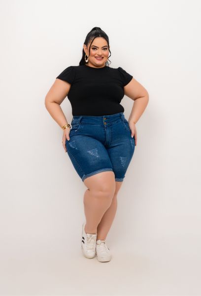 Short Jeans Pedal Feminino Plus Size Com Lycra Cintura Alta DARK em GOIANIA GO