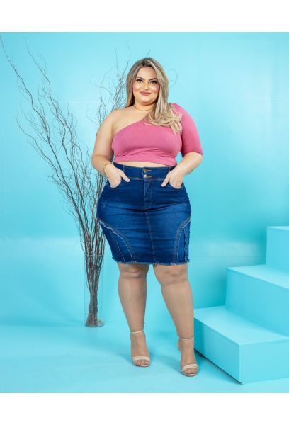 Saia Jeans Feminina Plus Size Com Lycra Cintura Alta Escura em MACAE RJ