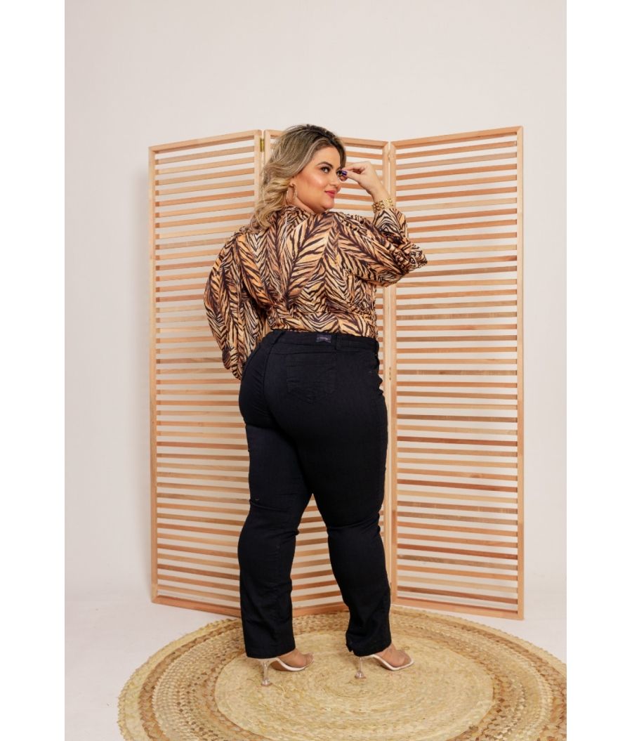 Calça Jeans Preta Feminina Plus Size Skinny Cintura Alta 
