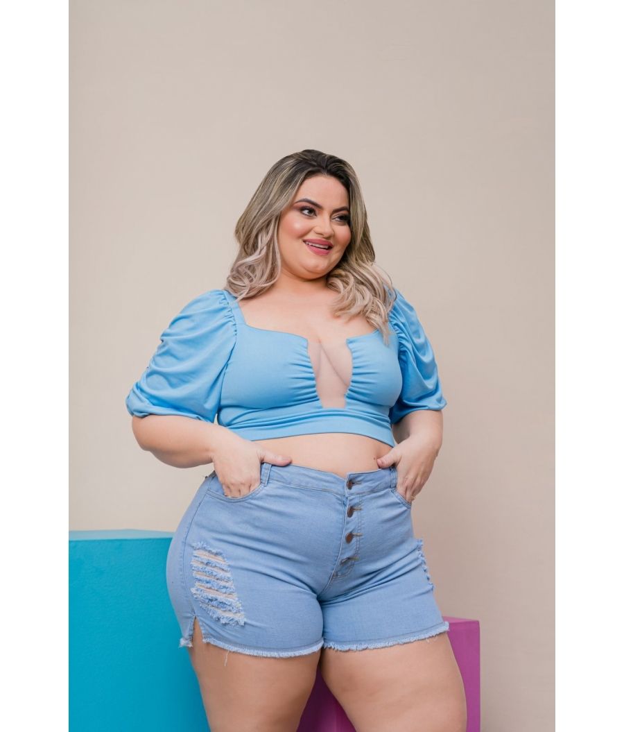 Short Jeans Feminino Plus Size Com Lycra Cintura Alta Dark