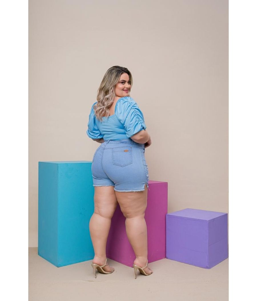 Short Jeans Feminino Plus Size Com Lycra Cintura Alta Dark