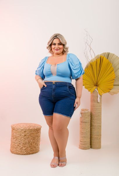 Short Jeans Feminino Plus Size Com Lycra Cintura Alta Dark em BOTUCATU SP