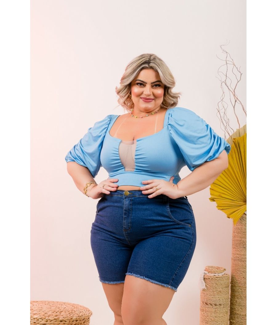 Short Jeans Feminino Plus Size Com Lycra Cintura Alta Dark