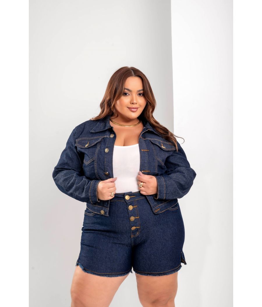 Jaqueta Jeans Plus Size Feminina Com Elastano Dark