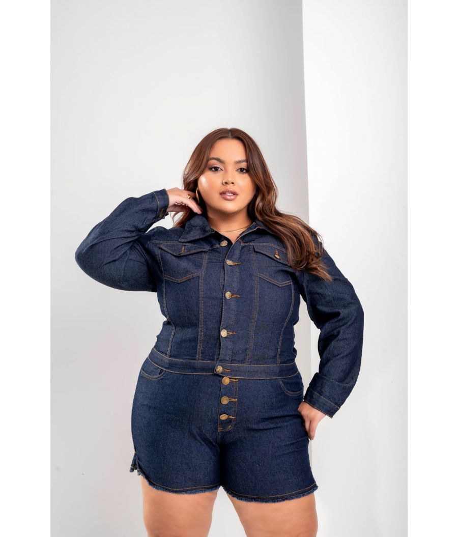 Jaqueta Jeans Plus Size Feminina Com Elastano Dark