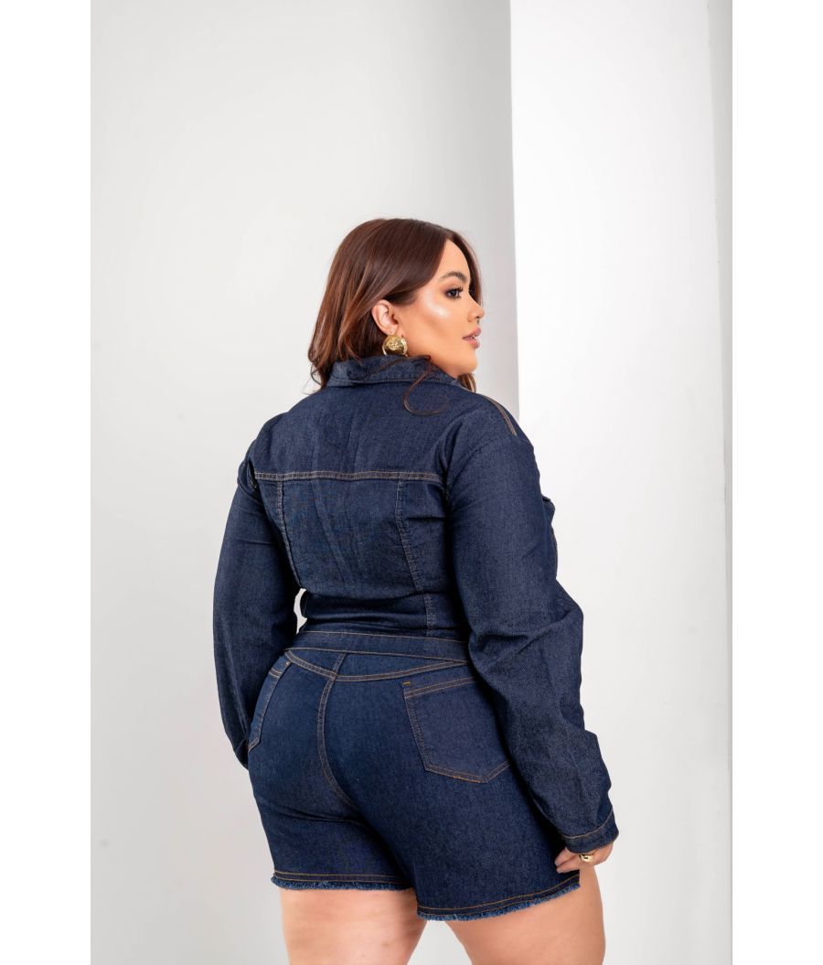 Jaqueta Jeans Plus Size Feminina Com Elastano Dark