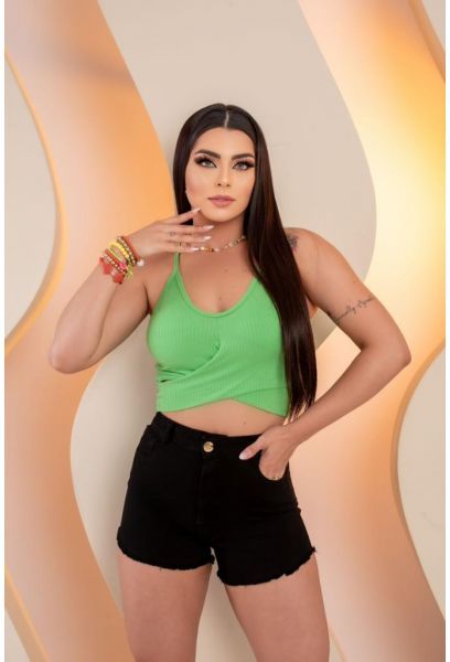 Short Jeans Feminino escuro Cintura Alta Com Lycra Elástico Lateral colorido em PELOTAS RS