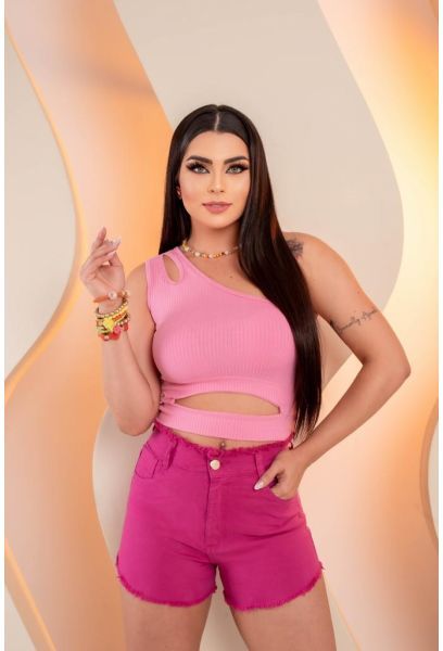 Short Jeans Feminino colorido Cintura Alta Com Lycra Elástico Lateral em GOIANIA GO