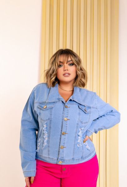 Jaqueta Jeans Plus Size Feminina Com Elastano Claro em PACO DO LUMIAR MA