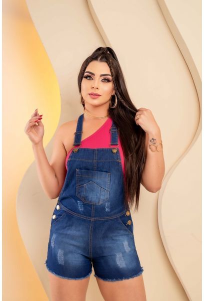 Jardineira Jeans Cintura Alta Com Lycra Escura Modela o corpo em BOTUCATU SP