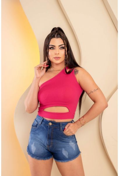 Short Jeans Feminino escuro Cintura Alta Com Lycra Empina Bumbum em GOIANIA GO