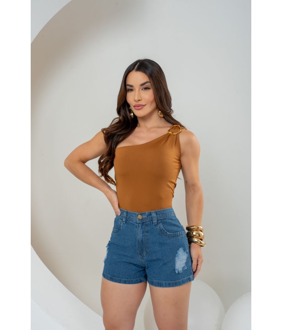 Short Jeans Feminino Cintura Alta Sem Lycra Marmorizado