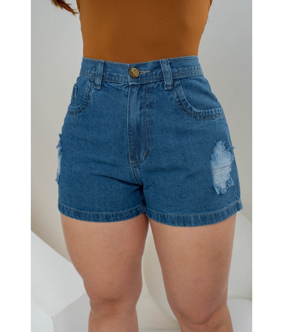 Short Jeans Feminino Cintura Alta Sem Lycra Marmorizado