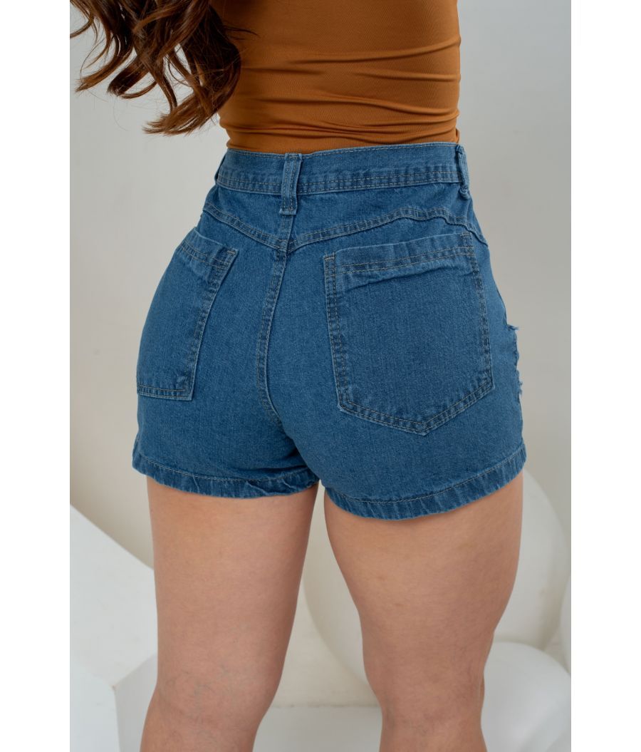 Short Jeans Feminino Cintura Alta Sem Lycra Marmorizado