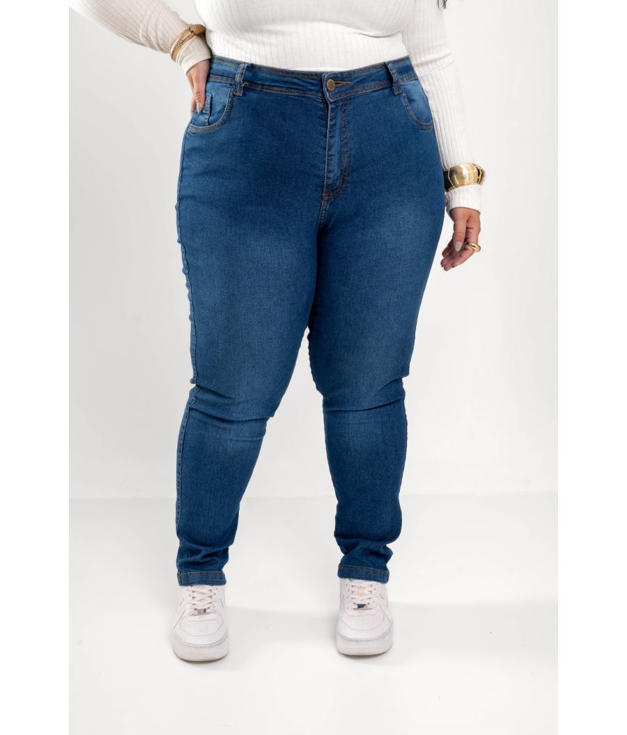 Cal&ccedil;a Jeans Feminina Plus Size Skinny Cintura Alta 