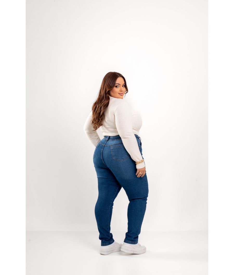 Cal&ccedil;a Jeans Feminina Plus Size Skinny Cintura Alta 