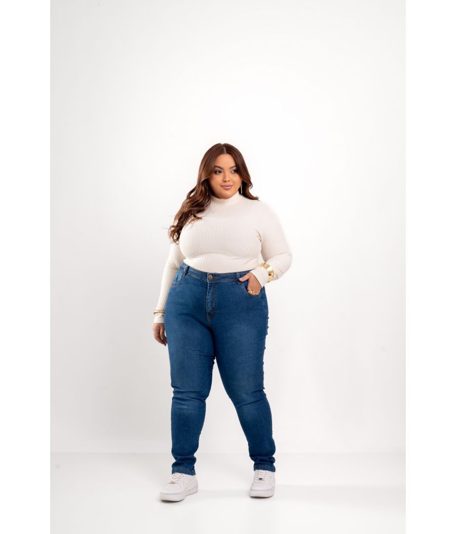 Cal&ccedil;a Jeans Feminina Plus Size Skinny Cintura Alta 