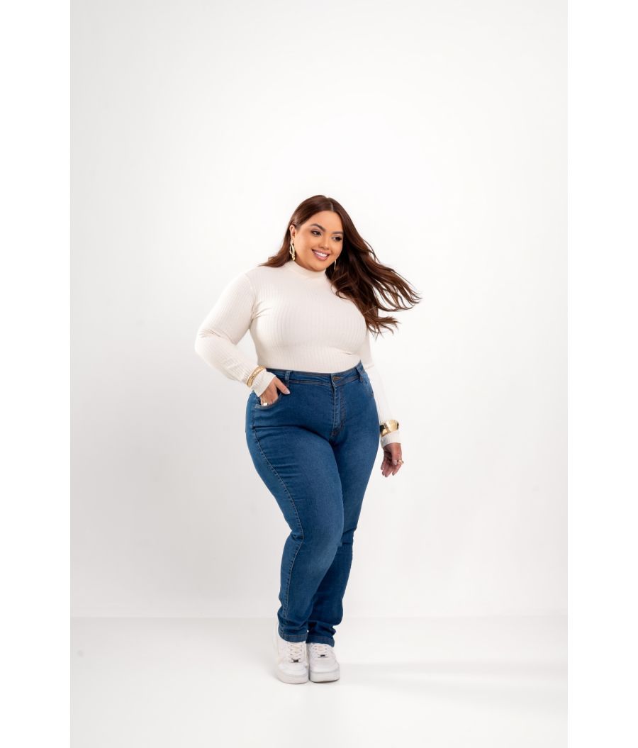 Cal&ccedil;a Jeans Feminina Plus Size Skinny Cintura Alta 