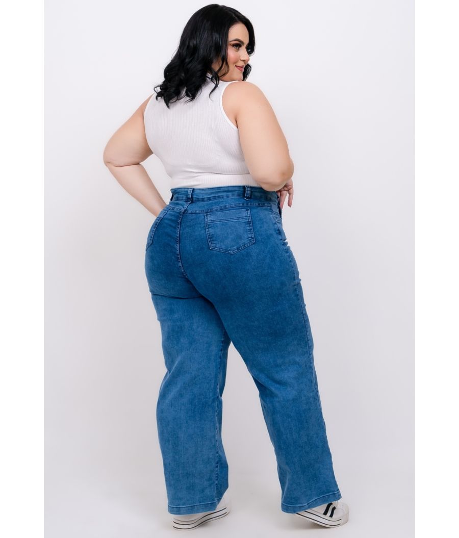 Calça Jeans Feminina Plus Size Wide Leg Feminina