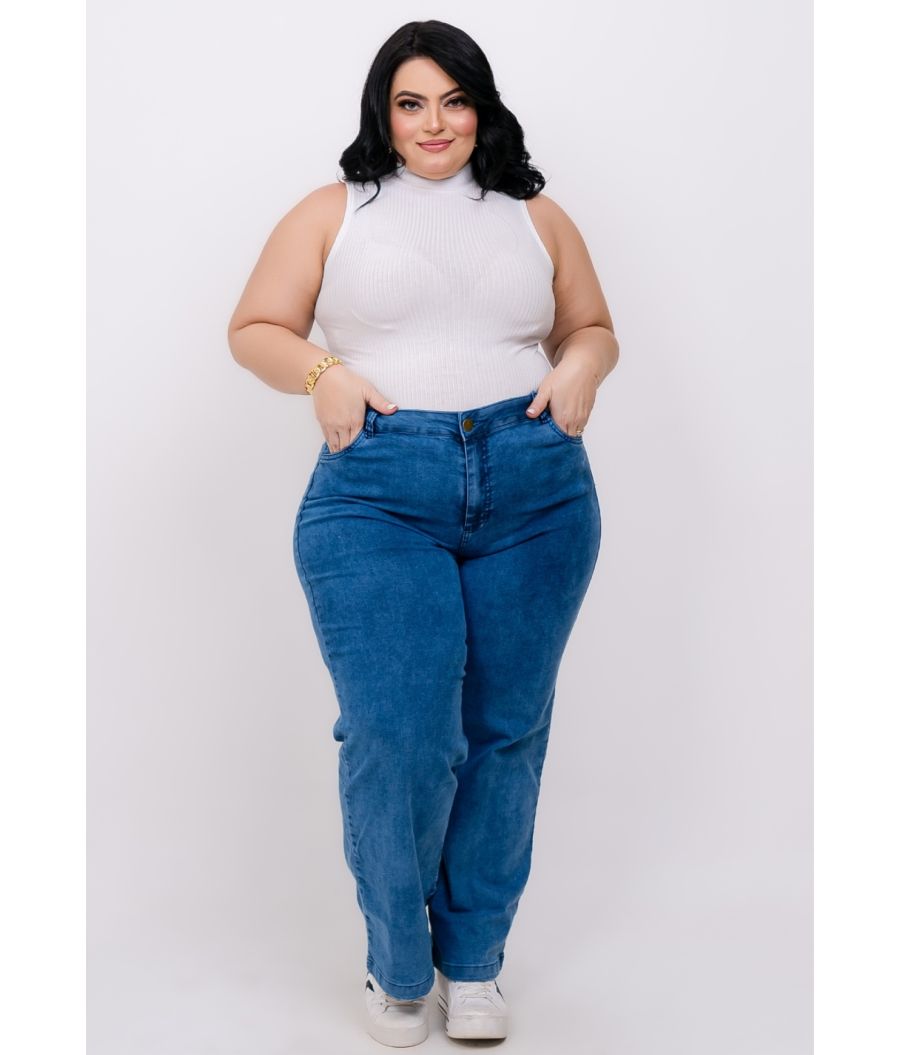 Calça Jeans Feminina Plus Size Wide Leg Feminina