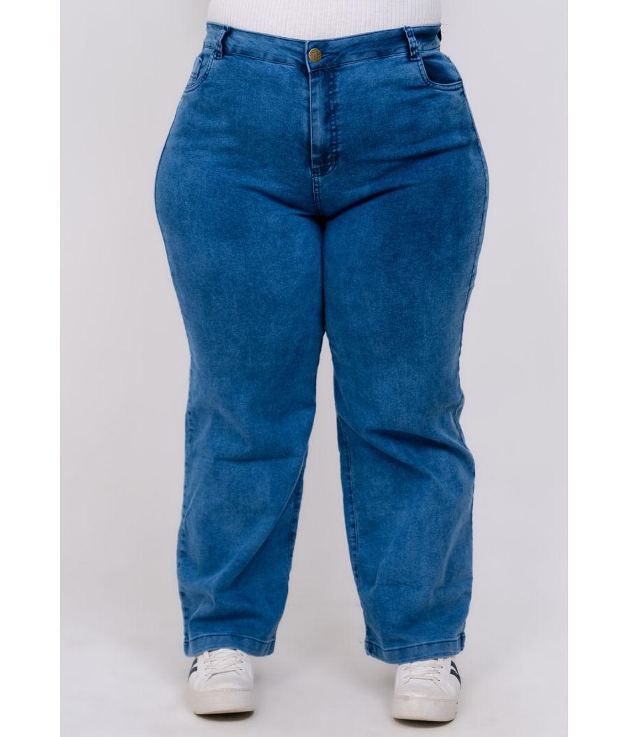 Calça Jeans Feminina Plus Size Wide Leg Feminina