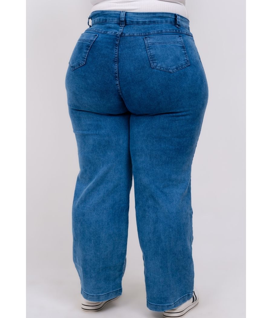 Calça Jeans Feminina Plus Size Wide Leg Feminina
