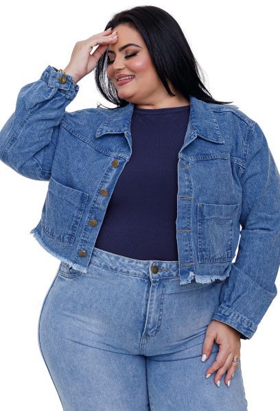 Jaqueta Jeans Plus Size Sem Lycra Marmorizado Bolsos  em MACAE RJ