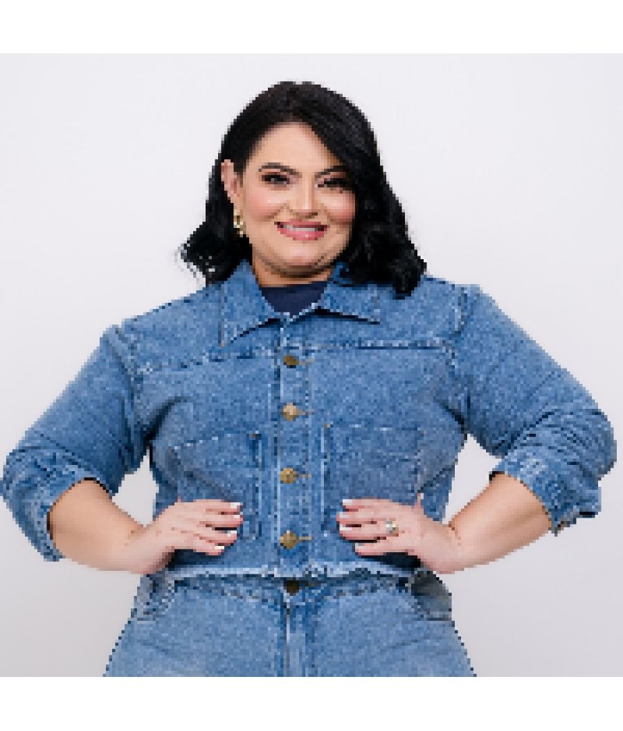 Jaqueta Jeans Plus Size Sem Lycra Marmorizado Bolsos 