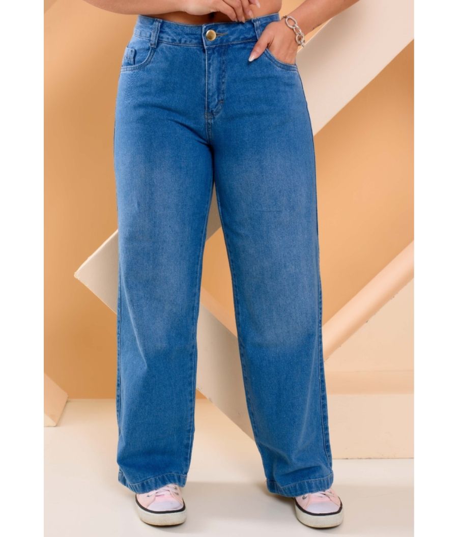 Calça Jeans Wide Leg Feminina Sem Lycra