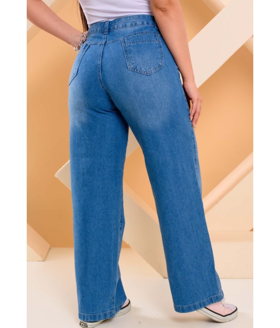 Calça Jeans Wide Leg Feminina Sem Lycra